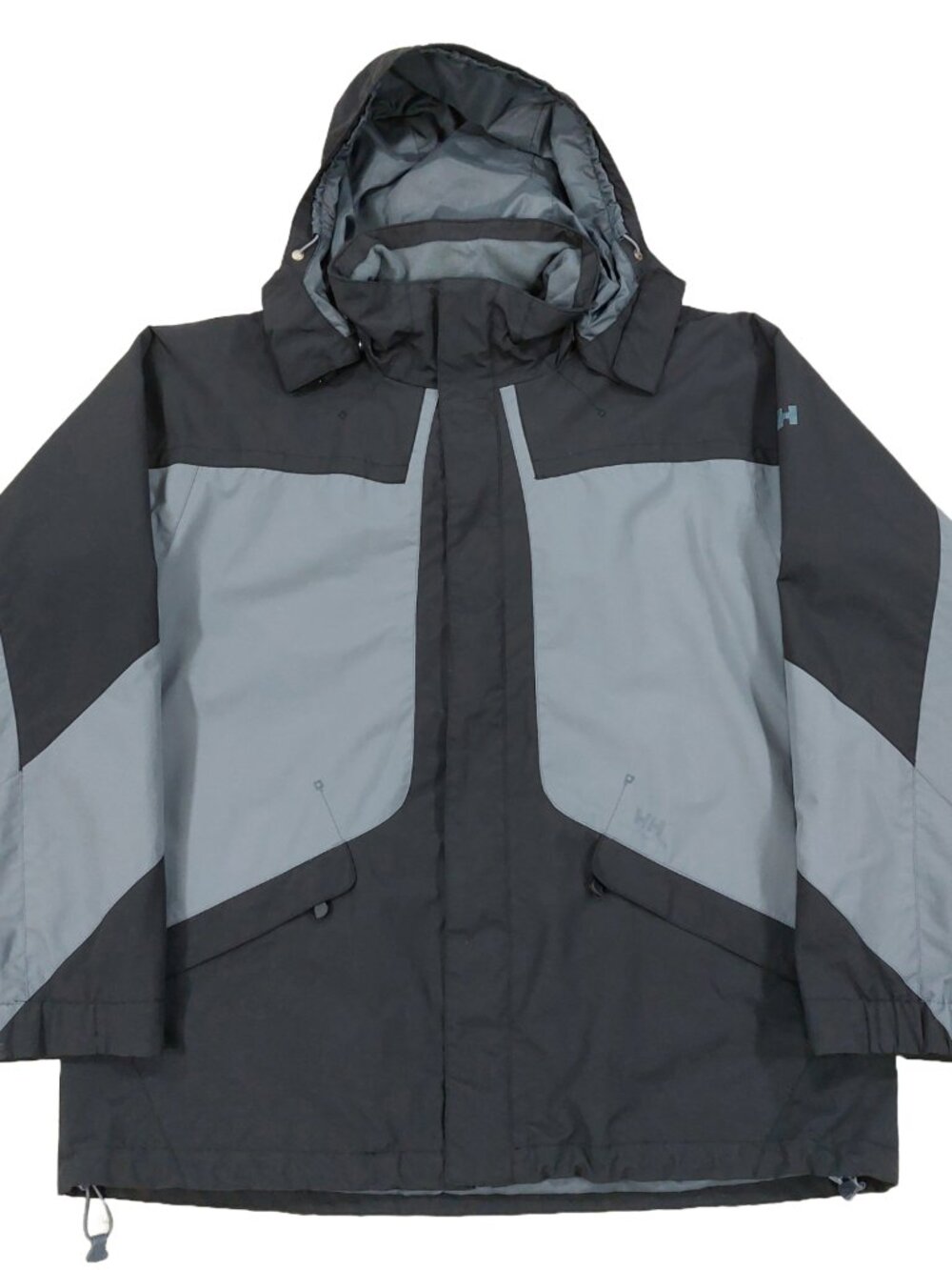 Helly Hansen Hooded Jacket Parka Mens XL, Colorblocked Black/Grey Nylon Shell